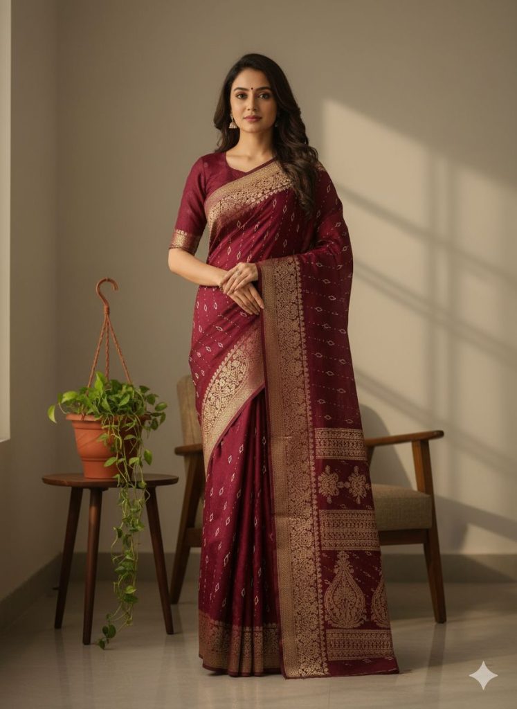 Deep Maroon Bandhani Silk – Red/Silk