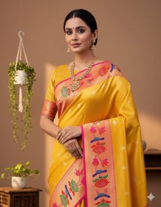 Marigold Floral Paithani Saree – YellowCotton-2