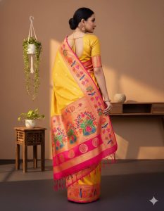 Marigold Floral Paithani Saree – YellowCotton-3