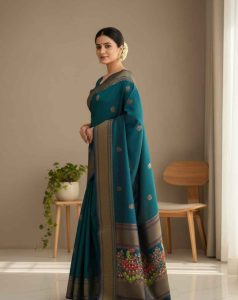 Peacock Blue Banarasi Weave – BlueBanarasi-2