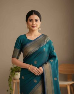 Peacock Blue Banarasi Weave – BlueBanarasi-3