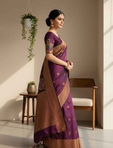 Regal Plum Banarasi Silk Saree – PurpleSilk-3
