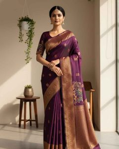 Regal Plum Banarasi Silk Saree - Purple/Silk