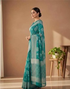Teal Floral Georgette Saree – BlueGeorgette-