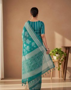 Teal Floral Georgette Saree – BlueGeorgette-2