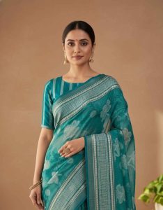 Teal Floral Georgette Saree – BlueGeorgette-3