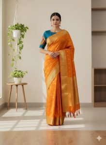 Woven Orange Gold Kanjivaram – Yellow/Woven